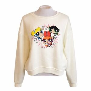 The Powerpuff Girls Cream Crewneck Sweatshirt Cartoon Network Women (Jrs) Top